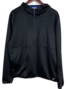 Asics Men's Black and Blue Half Zip Pullover Hoodie Size XL